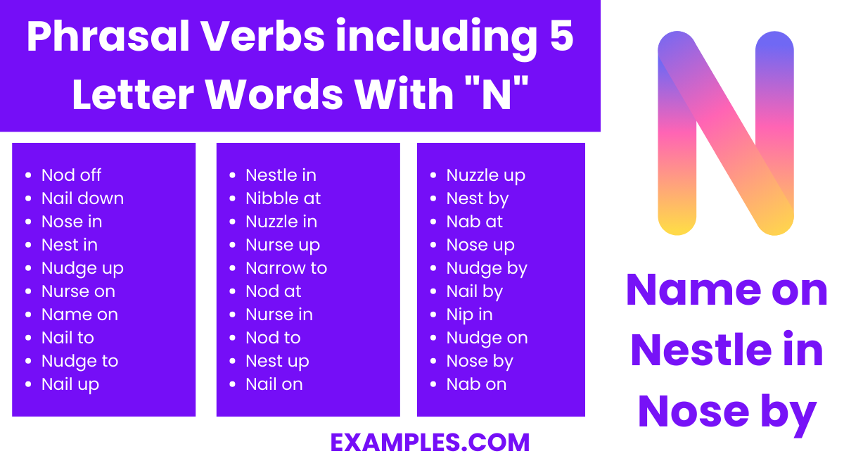 phrasal verbs including 5 letter words with n