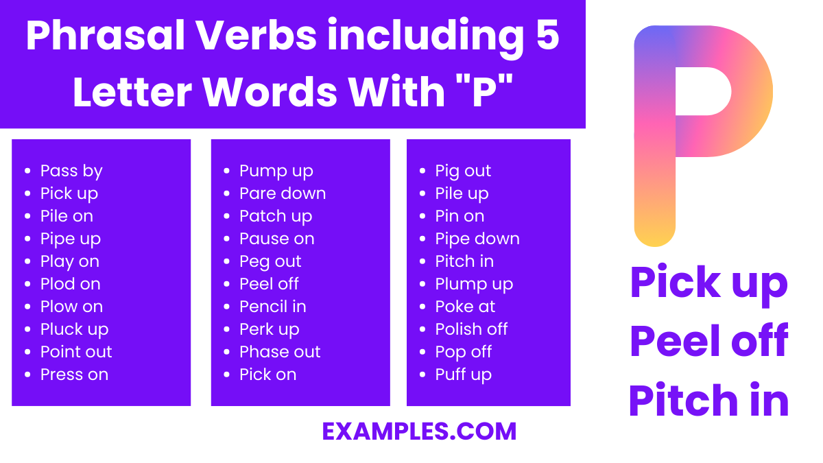 phrasal verbs including 5 letter words with p