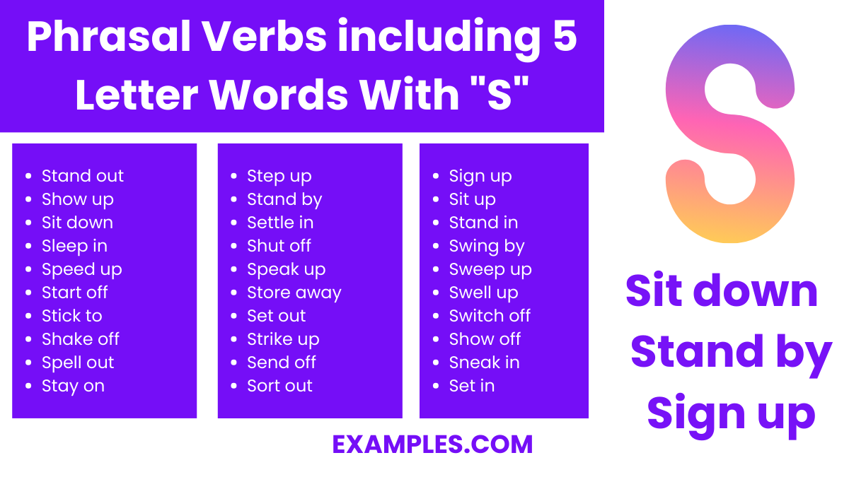 phrasal verbs including 5 letter words with s