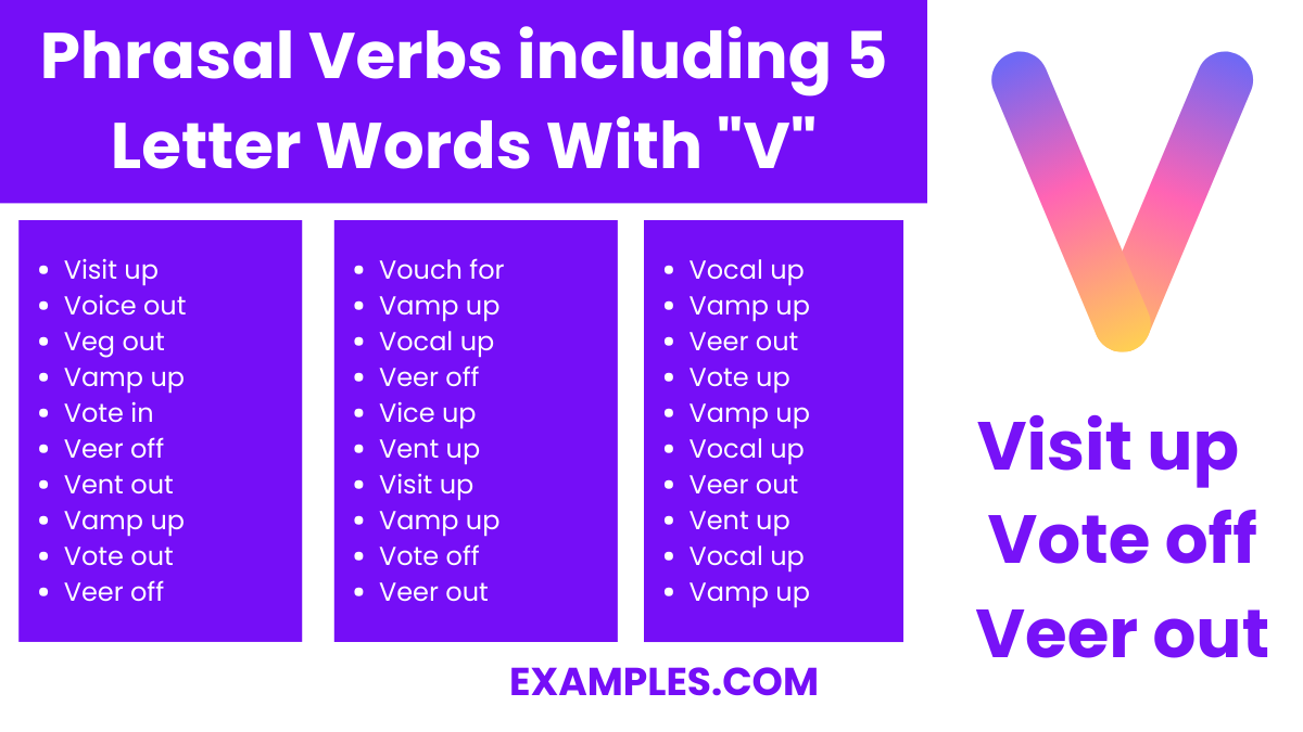 phrasal verbs including 5 letter words with v