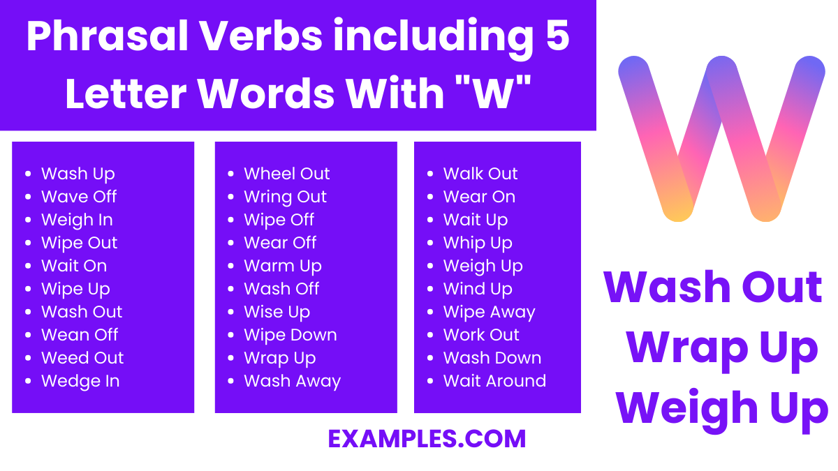 phrasal verbs including 5 letter words with w