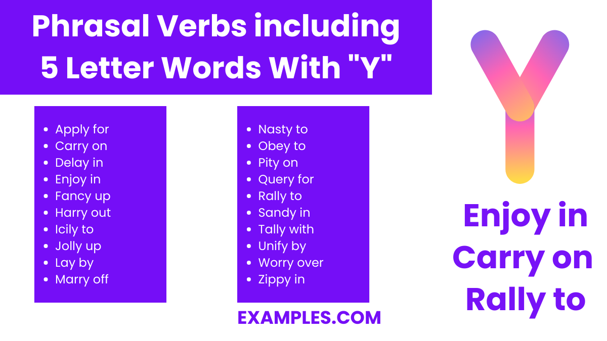 phrasal verbs including 5 letter words with y