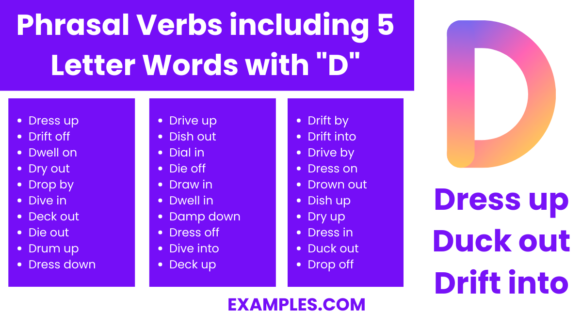 phrasal verbs including 5 letter words with d