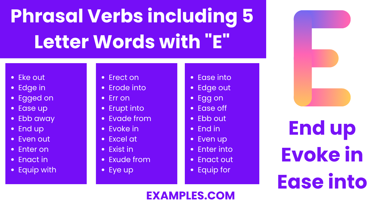 phrasal verbs including 5 letter words with e