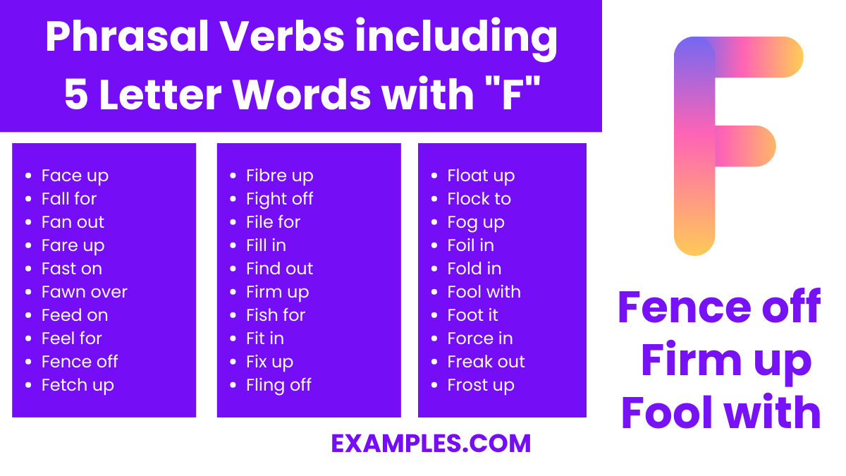 phrasal verbs including 5 letter words with f