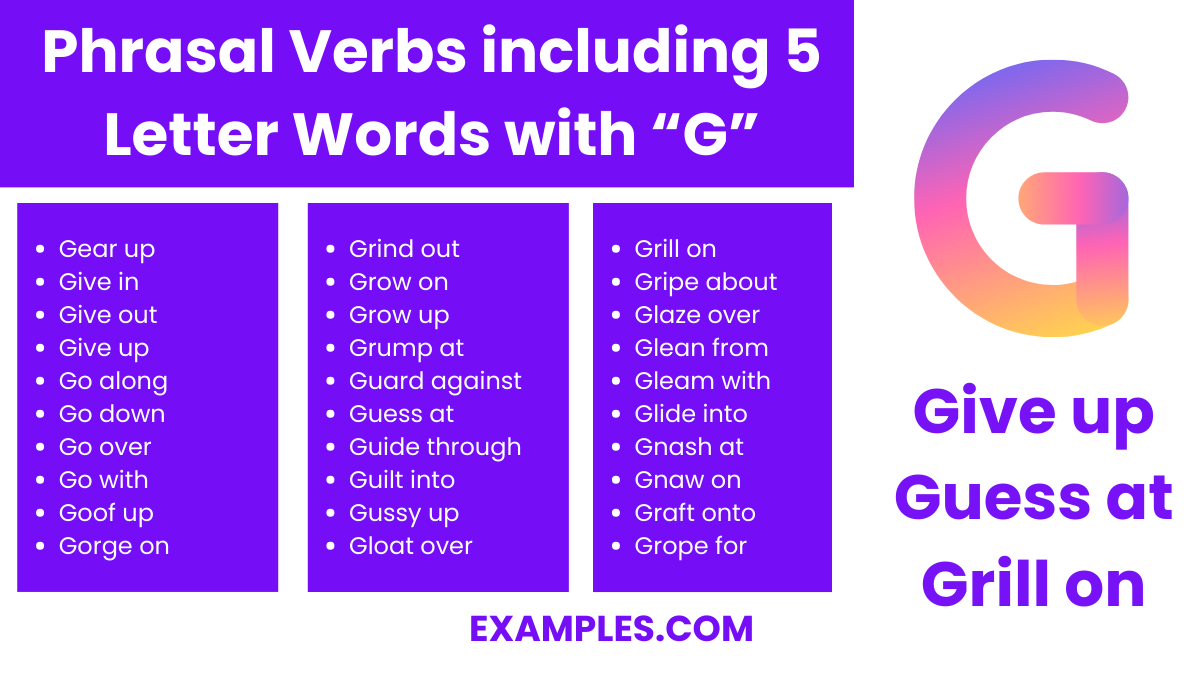 phrasal verbs including 5 letter words with g