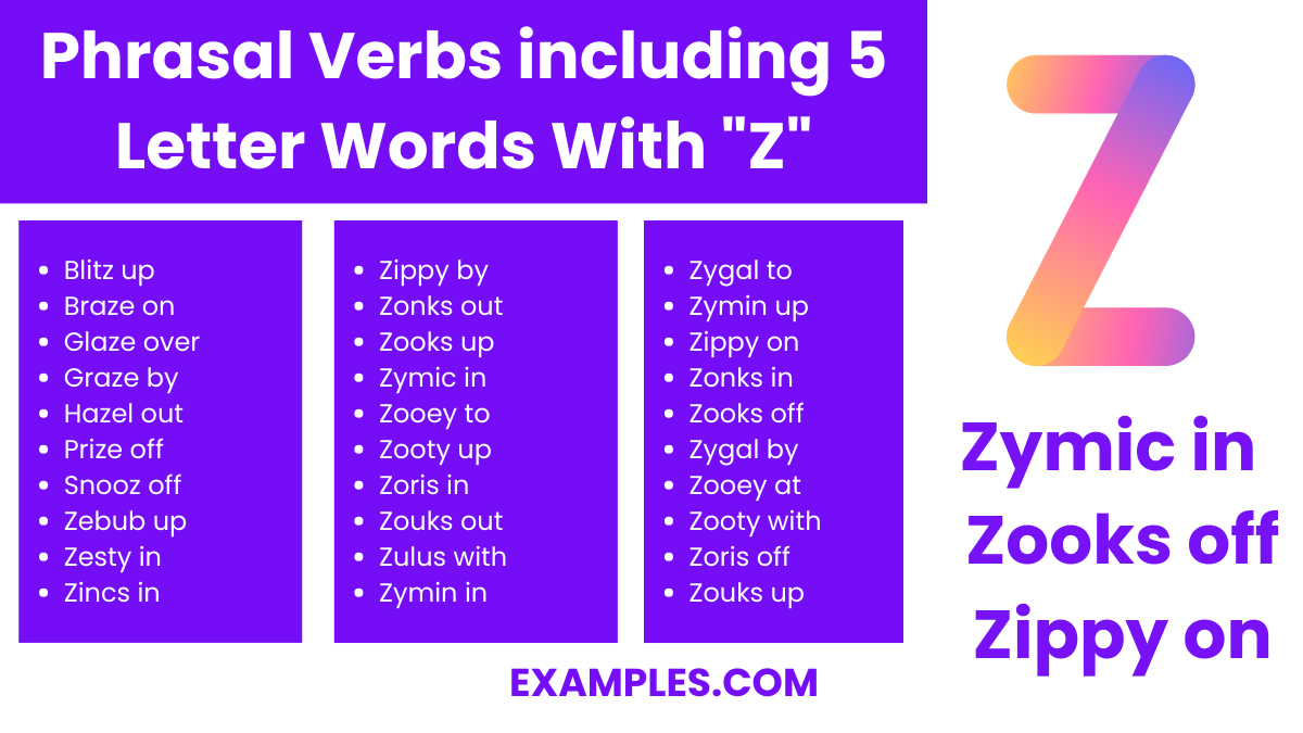 phrasal verbs including 5 letters words with z
