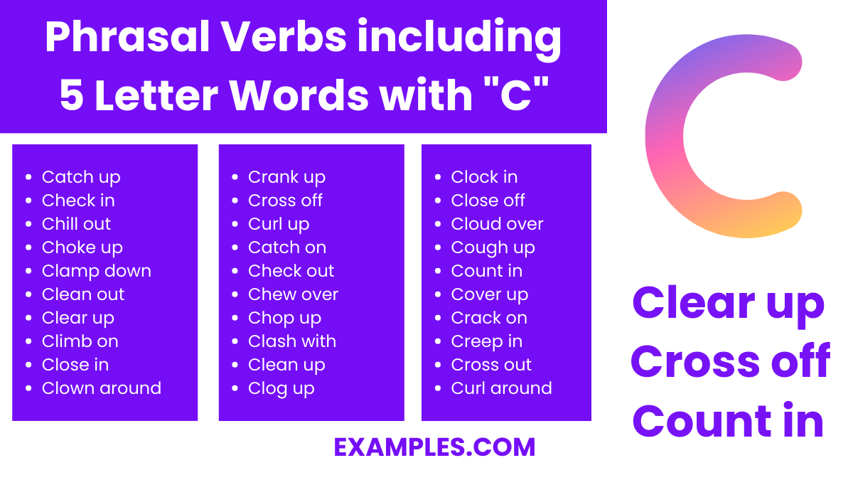 phrasal verbs including 5 letters words with c