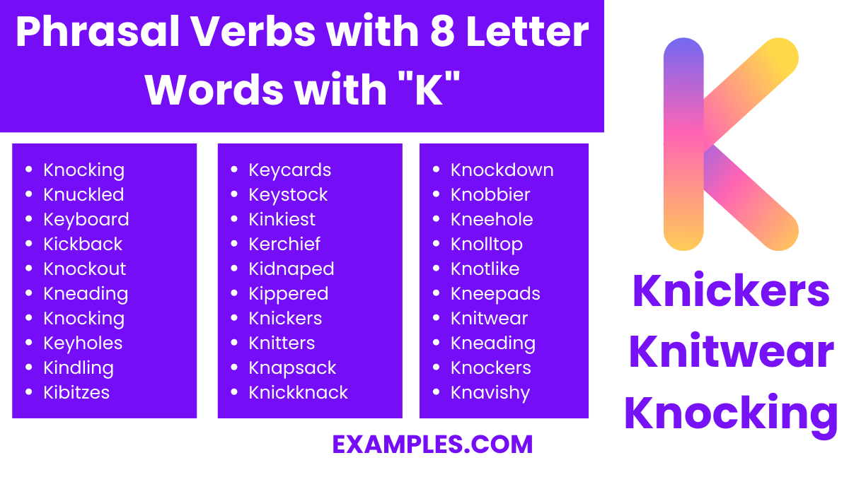 phrasal verbs with 8 letter words with k