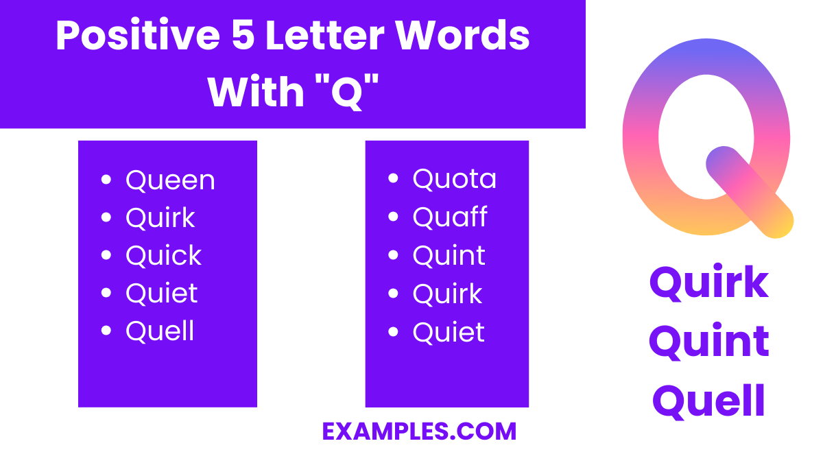 positive 5 letter words with q