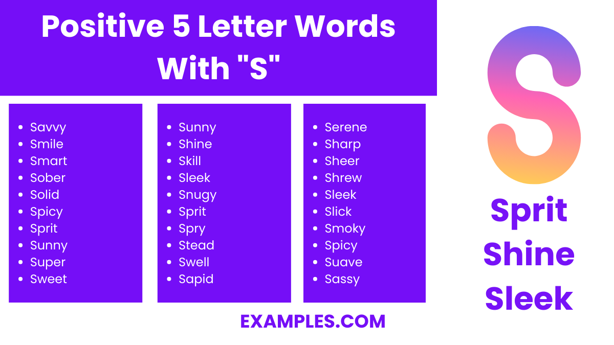 positive 5 letter words with s