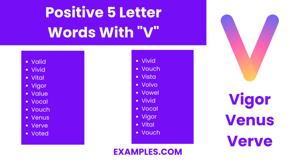 positive 5 letter words with v