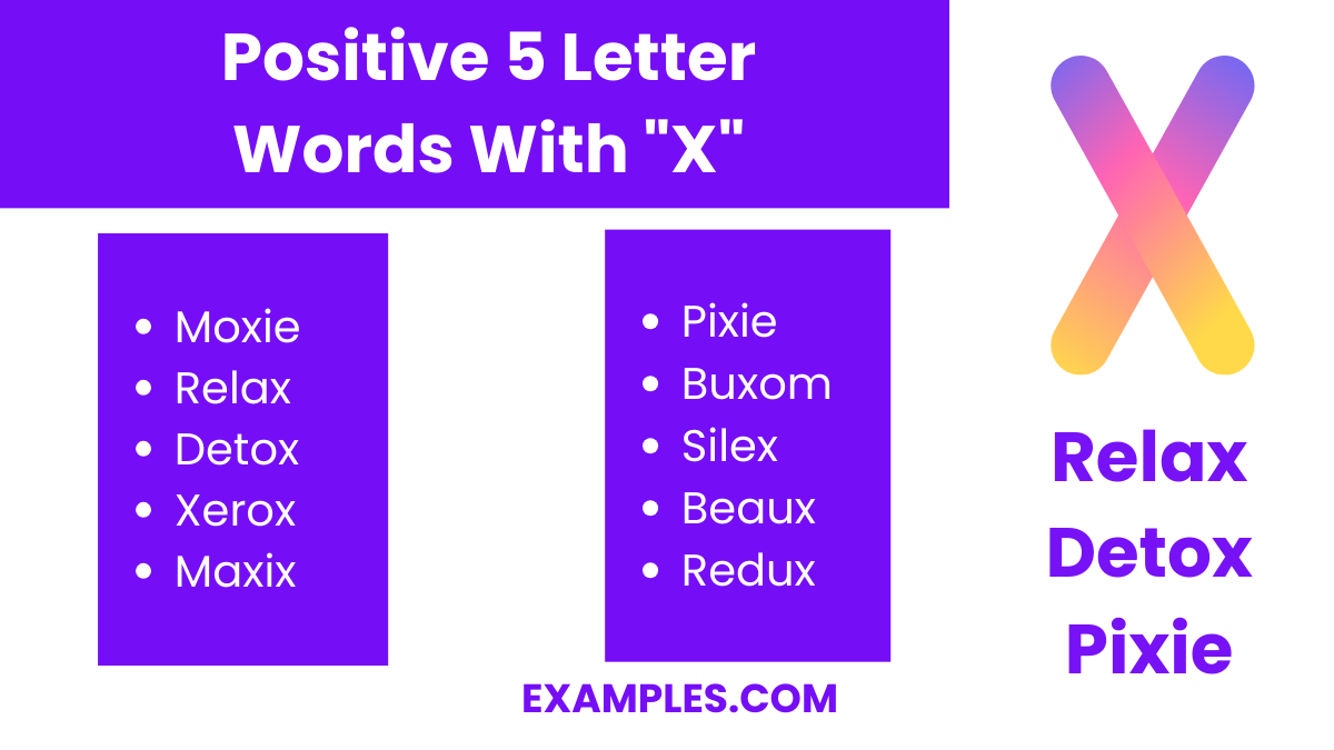positive 5 letter words with x
