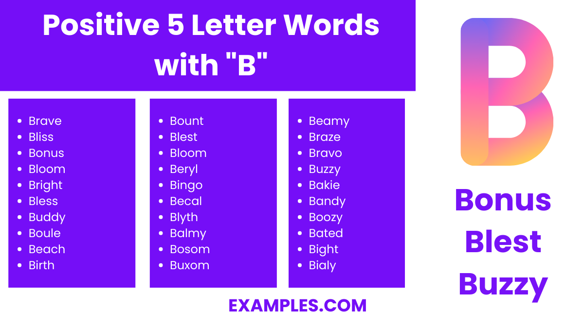 positive 5 letters words with b