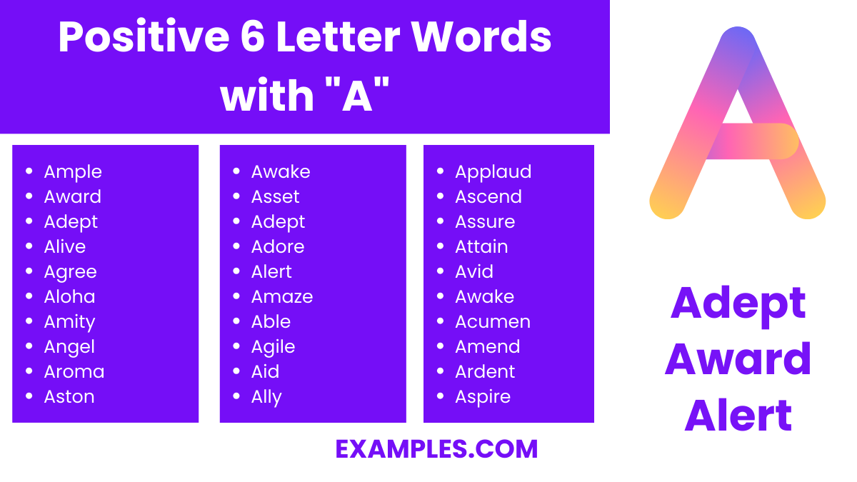positive 6 letter words with a