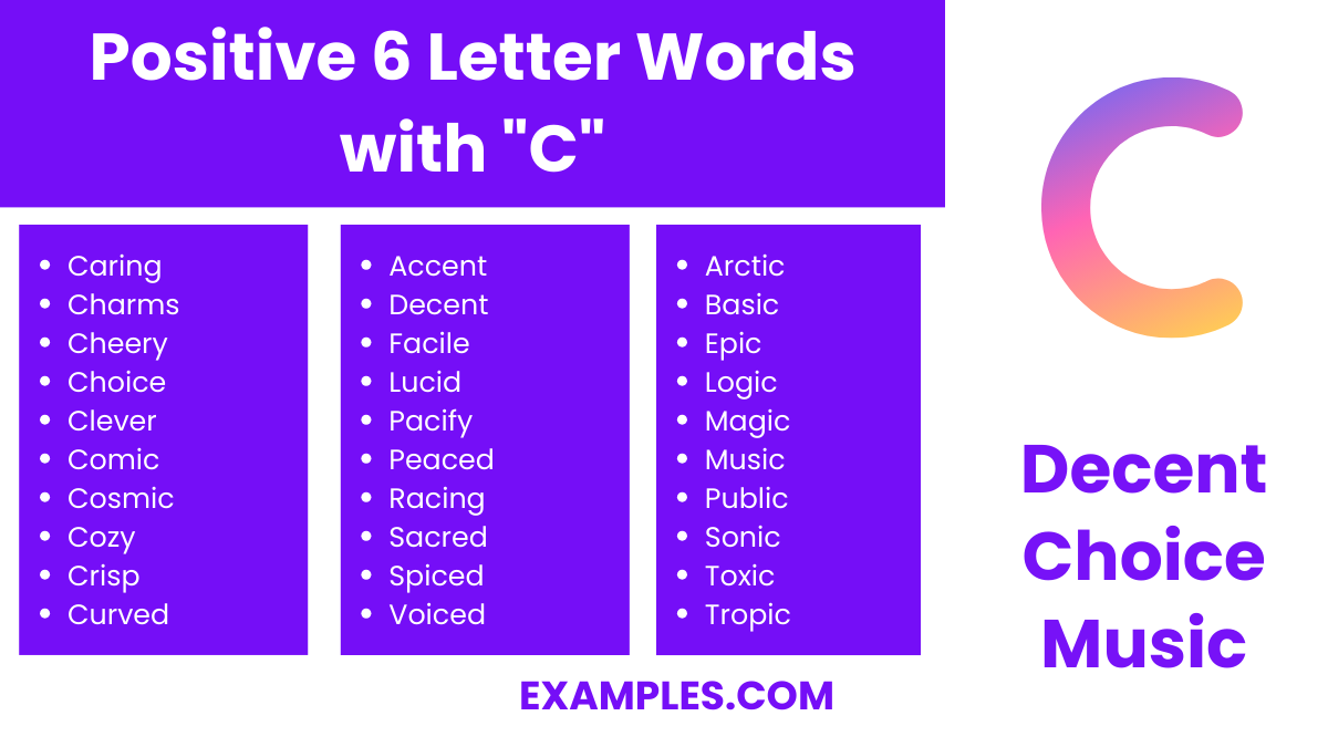 positive 6 letter words with c