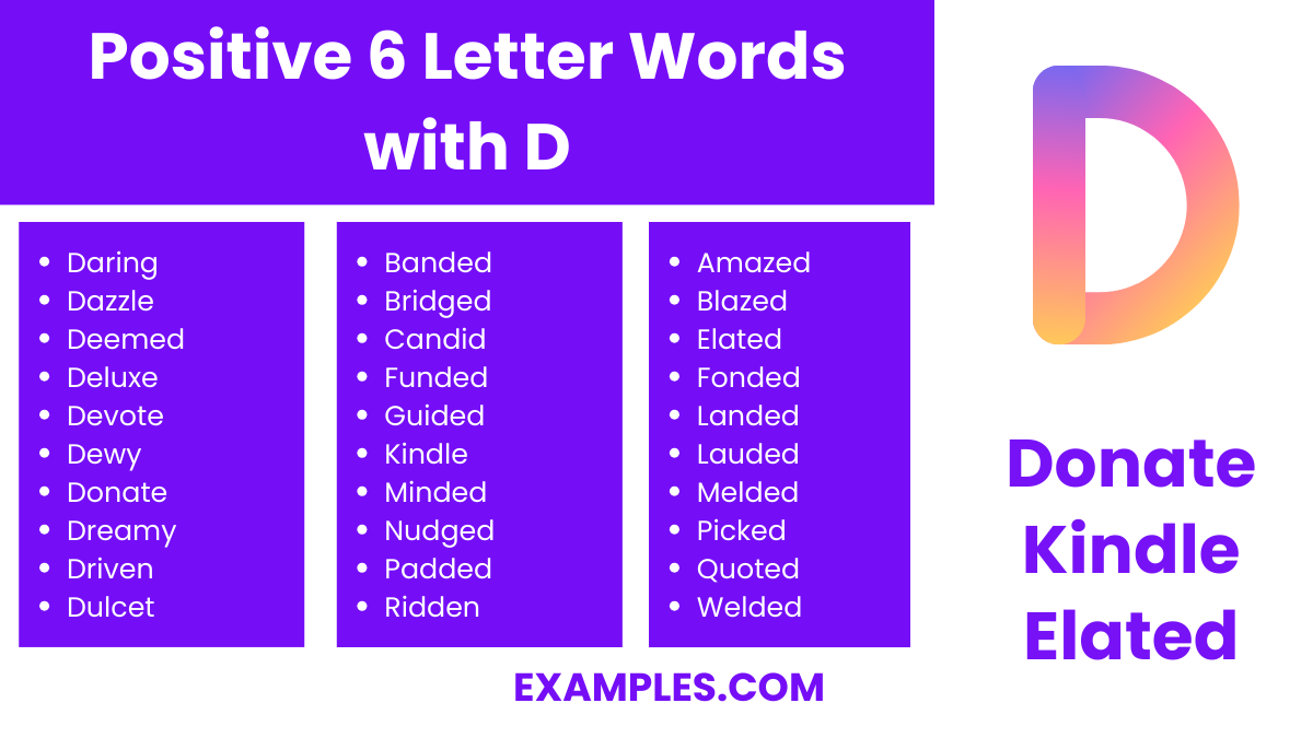 positive 6 letter words with d