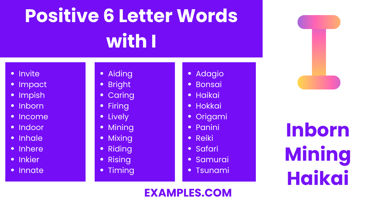 positive 6 letter words with i