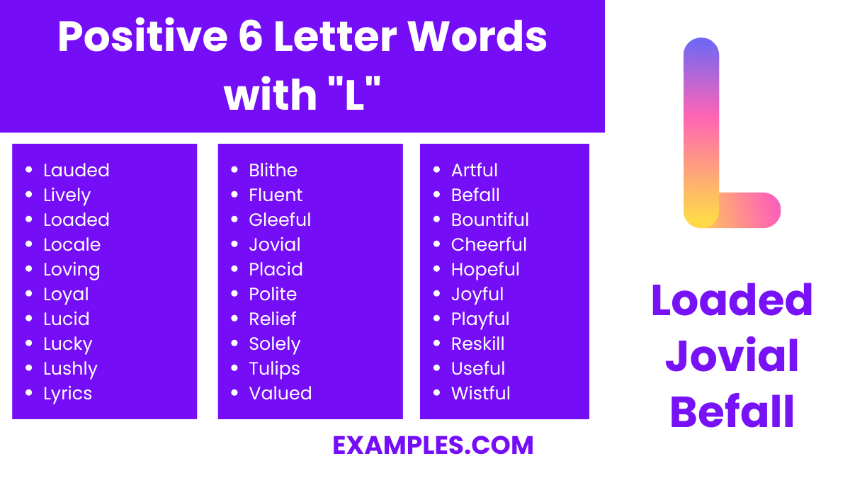 positive 6 letter words with l