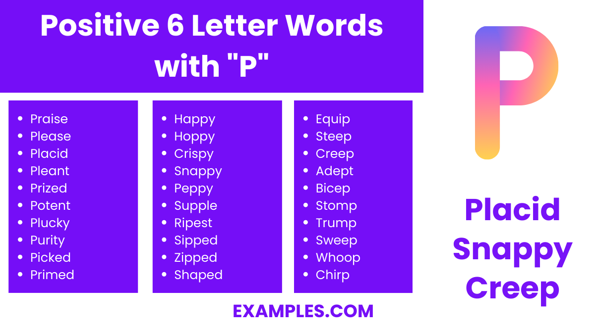 positive 6 letter words with p