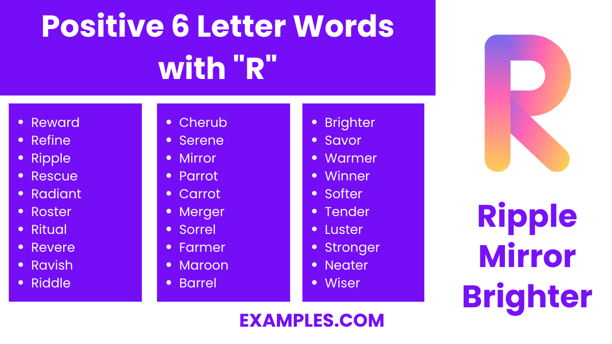 positive 6 letter words with r