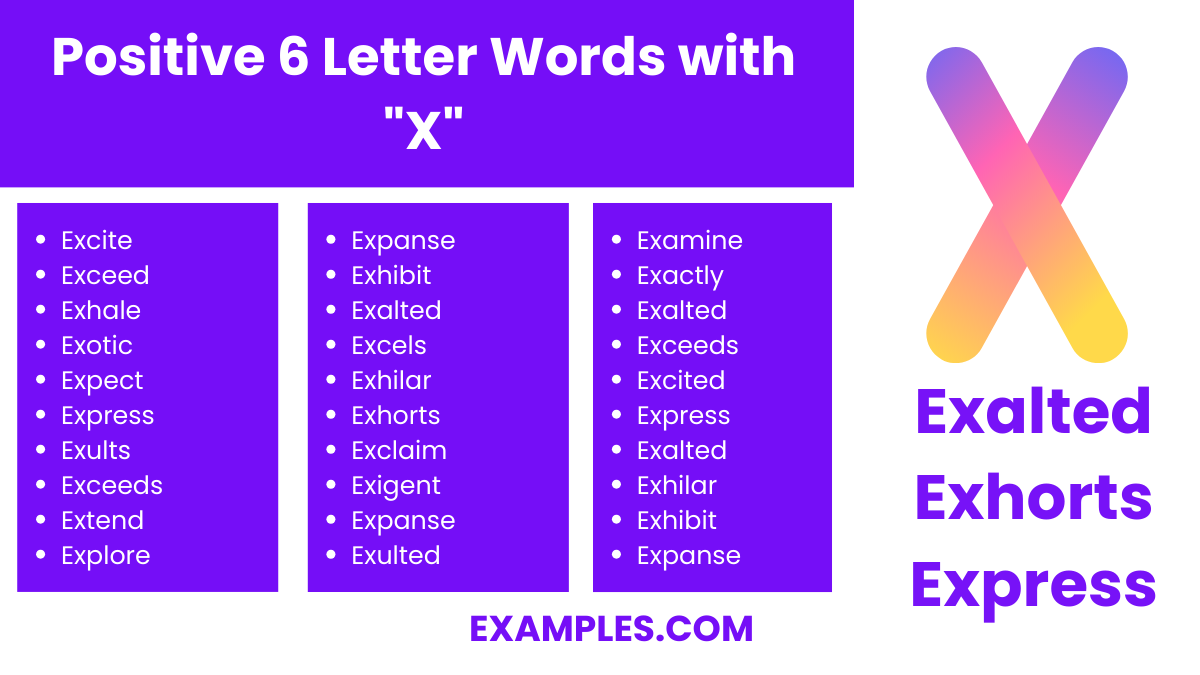 positive 6 letter words with x