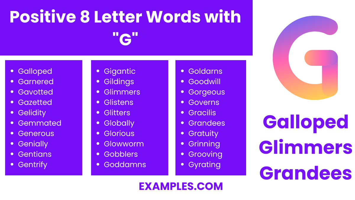 positive 8 letter words with g