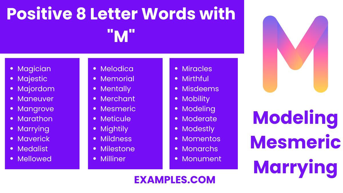 positive 8 letter words with m