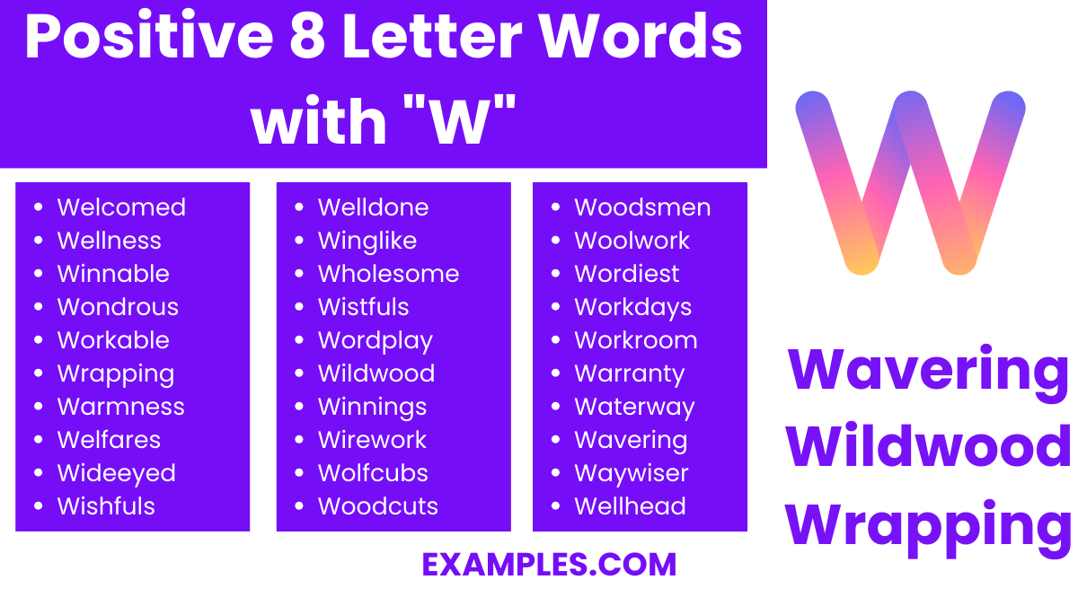 positive 8 letter words with w