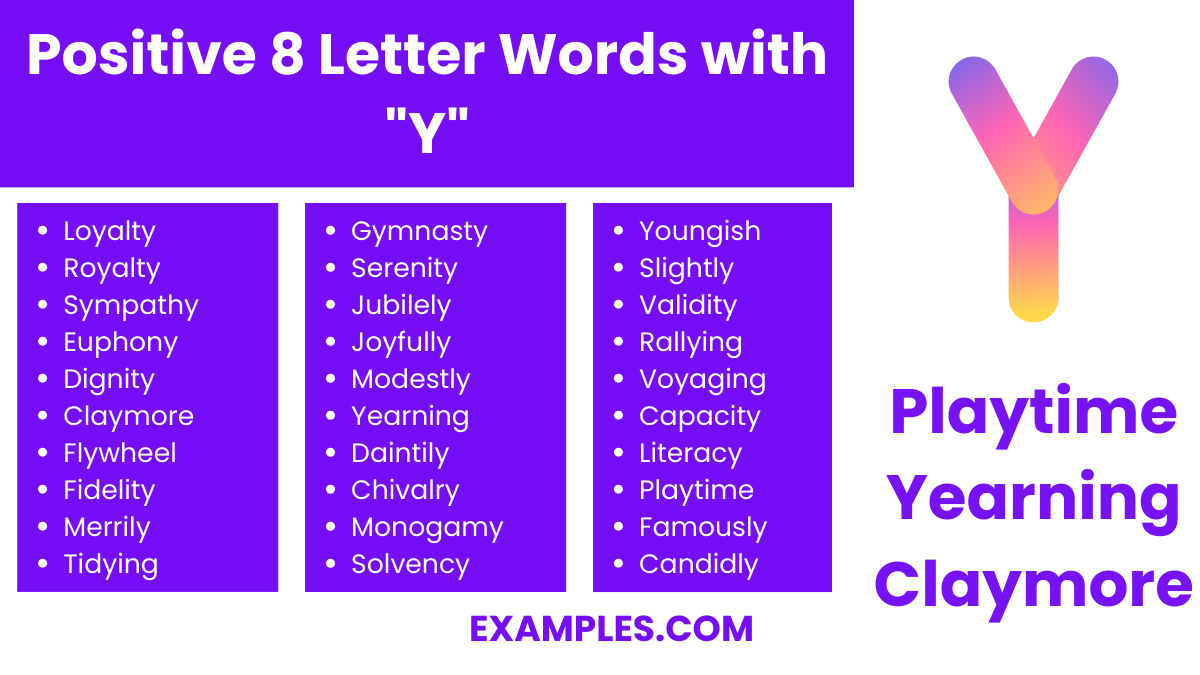 positive 8 letter words with y