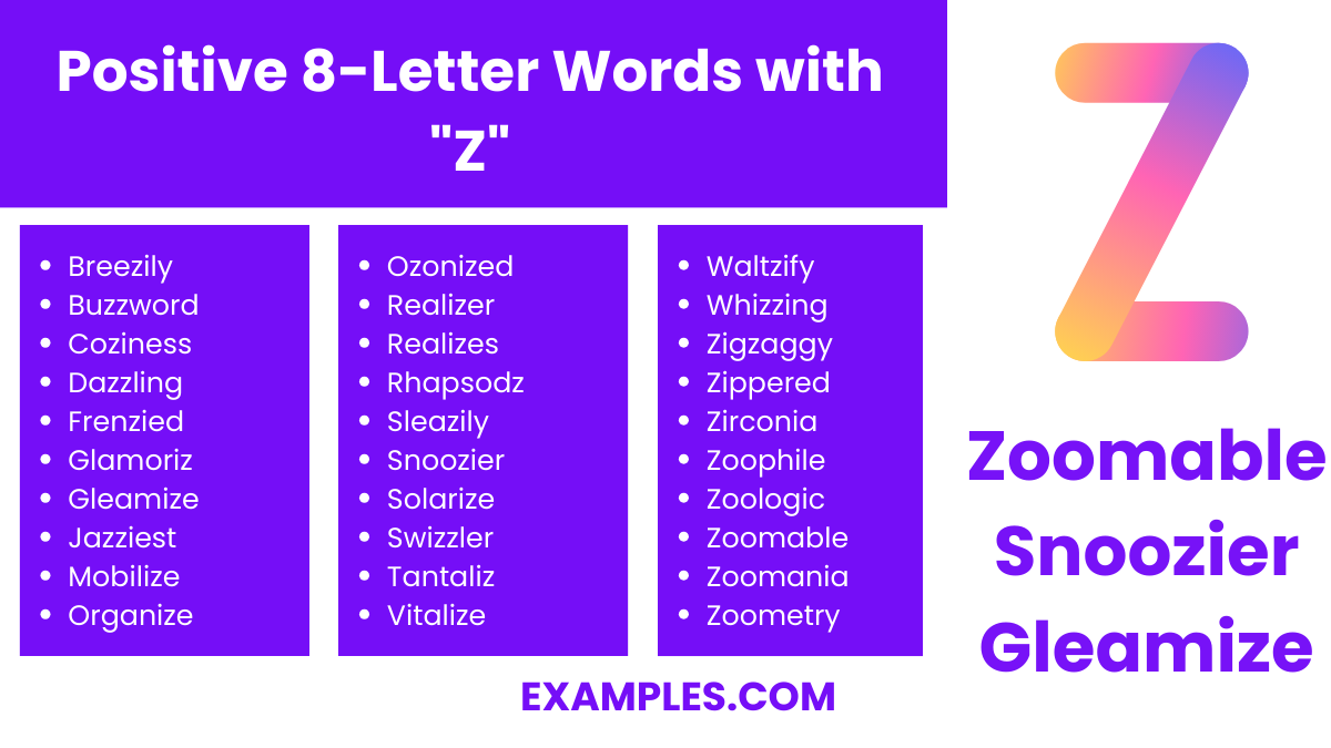 positive 8 letter words with z