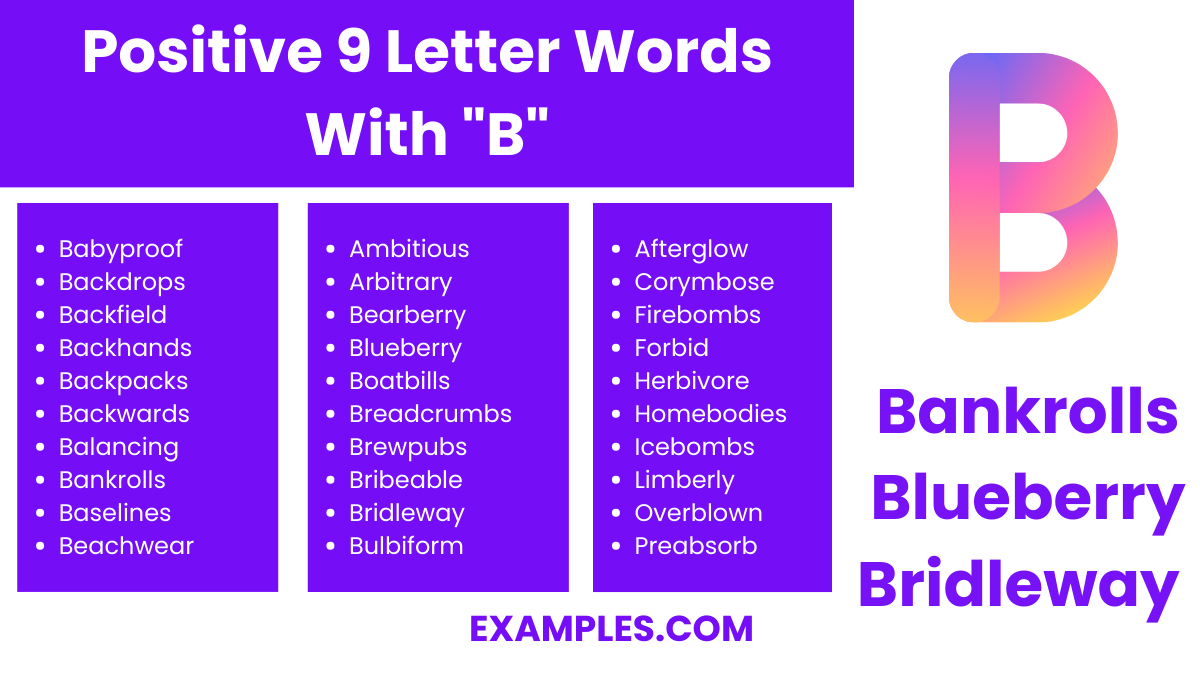 positive 9 letter words with b