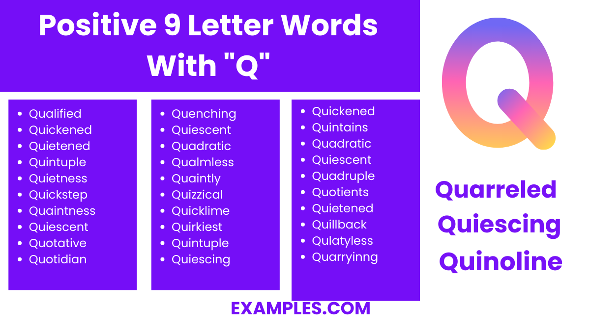 positive 9 letter words with q