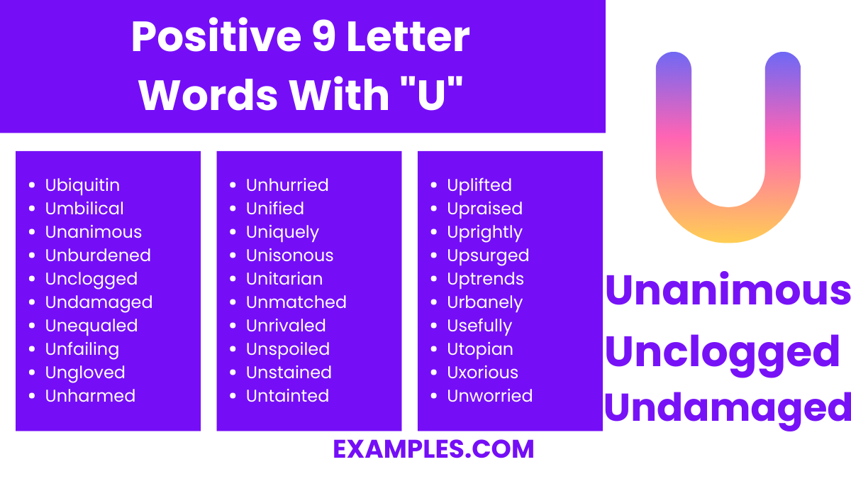 positive 9 letter words with u