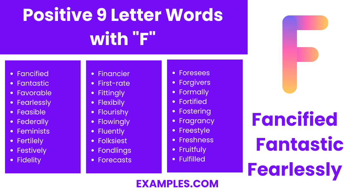 positive 9 letter words with f
