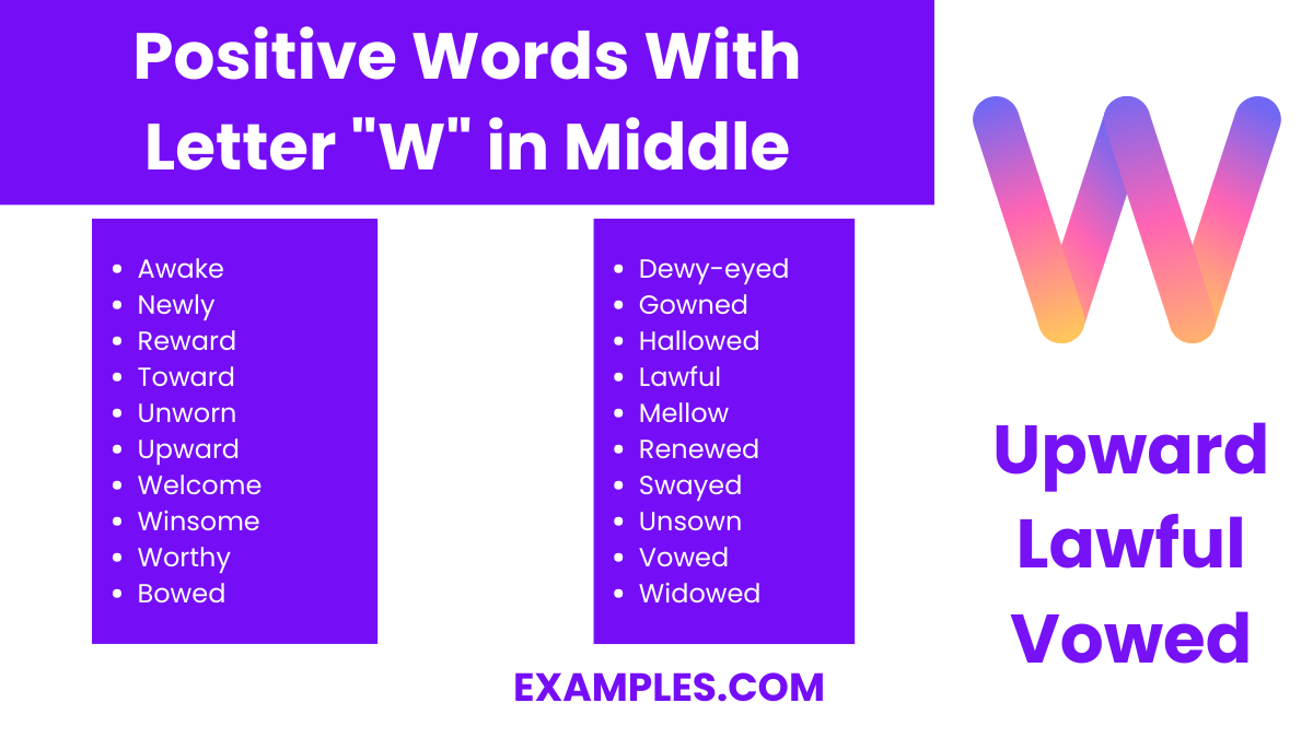 positive words with letter w in middle