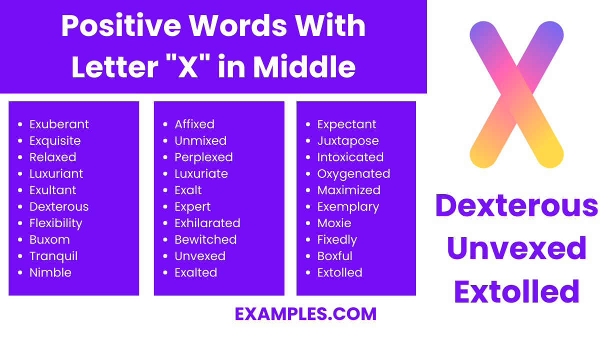 positive words with letter x in middle