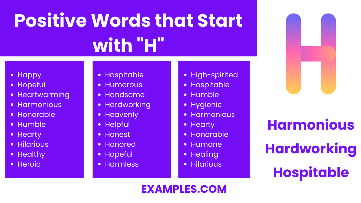 positive words that start with h