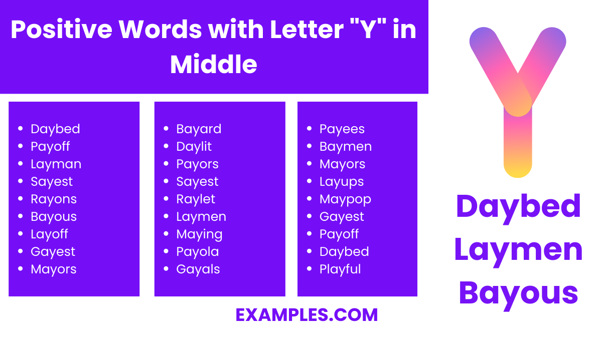 positive words with letter y in middle