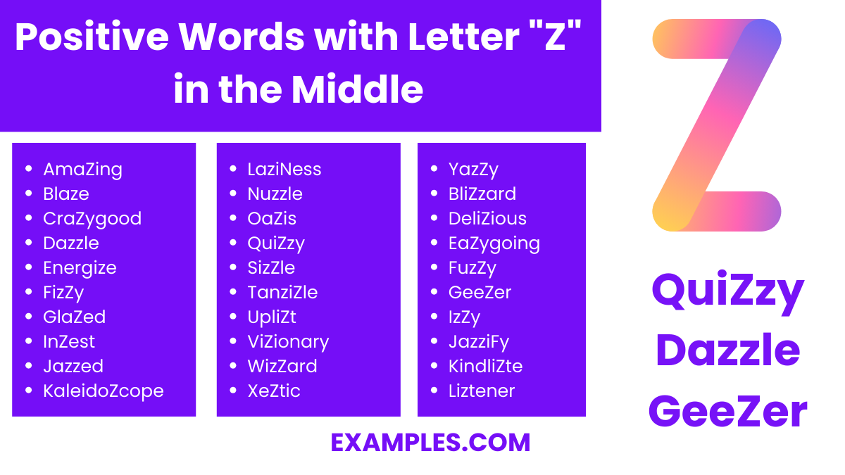 positive words with letter z in the middle