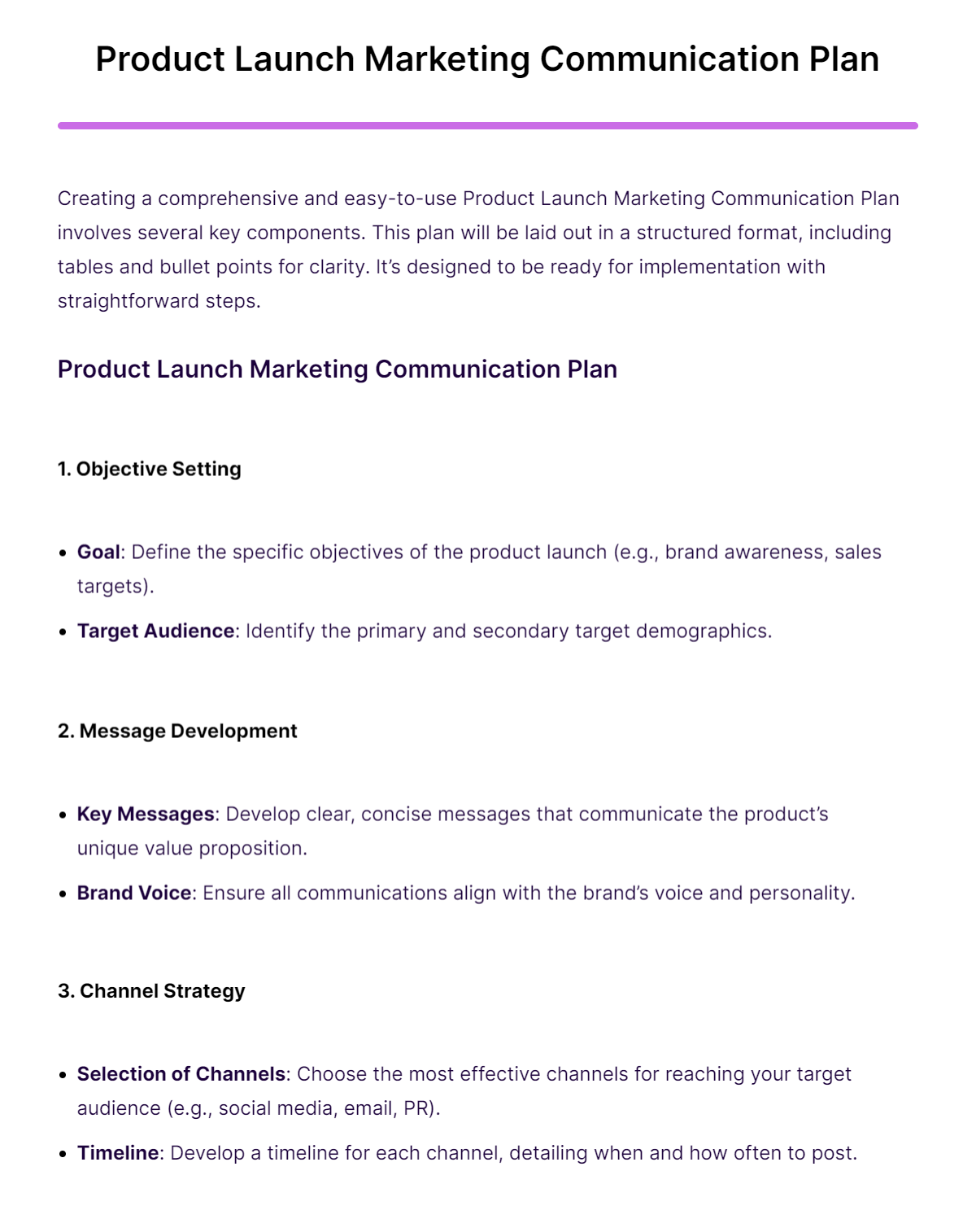 product launch marketing communication plan