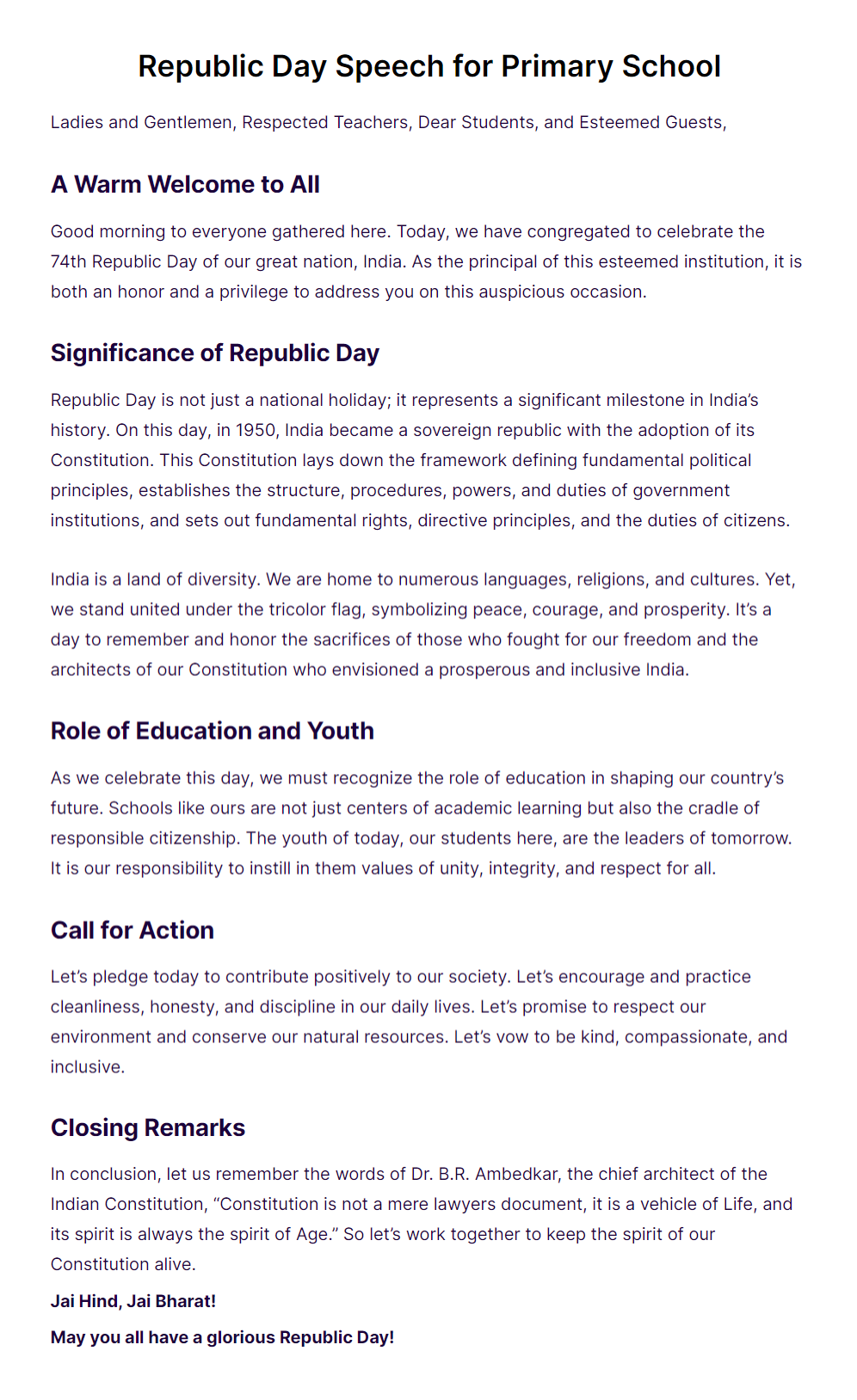 30 Indian Republic Day Speech Examples 30 Indian Republic Day Speech Examples