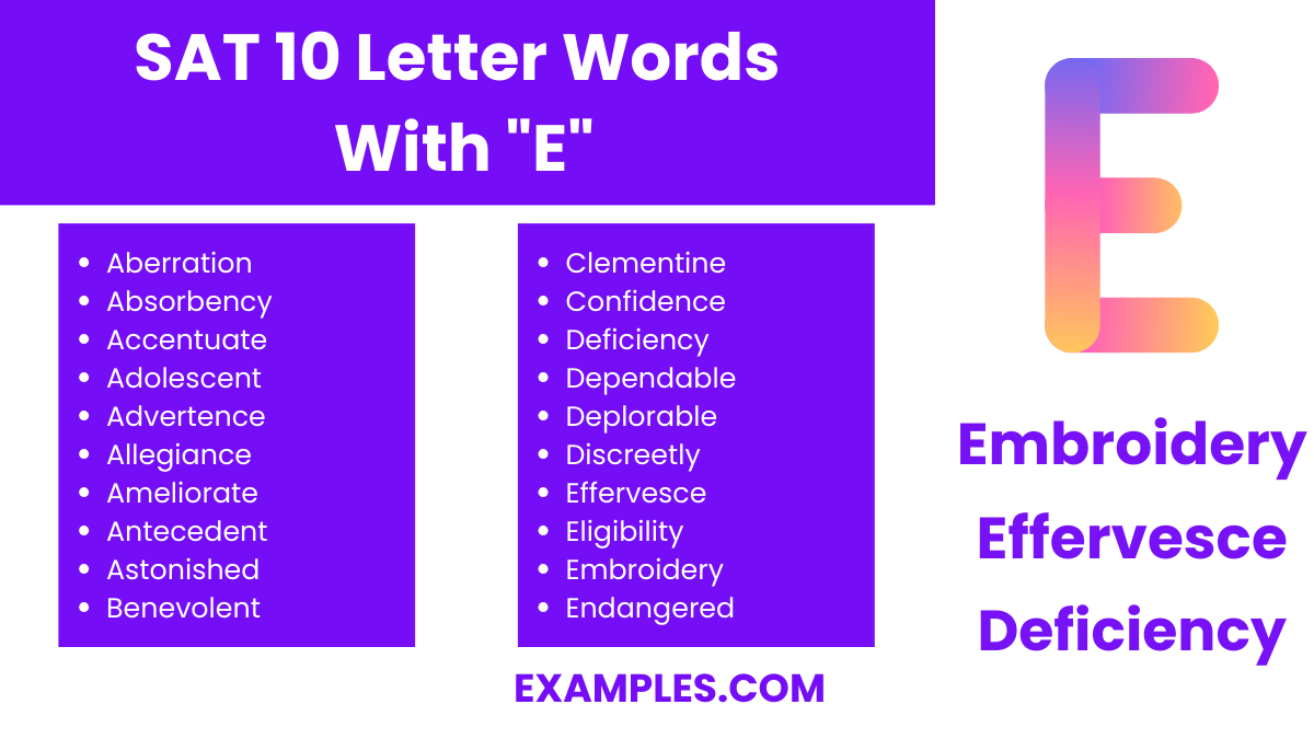 sat 10 letter words with e