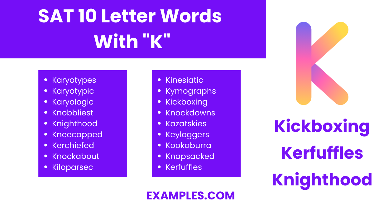 sat 10 letter words with k