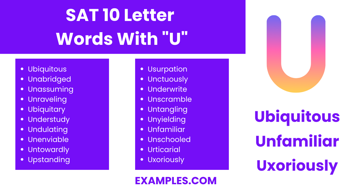 sat 10 letter words with u