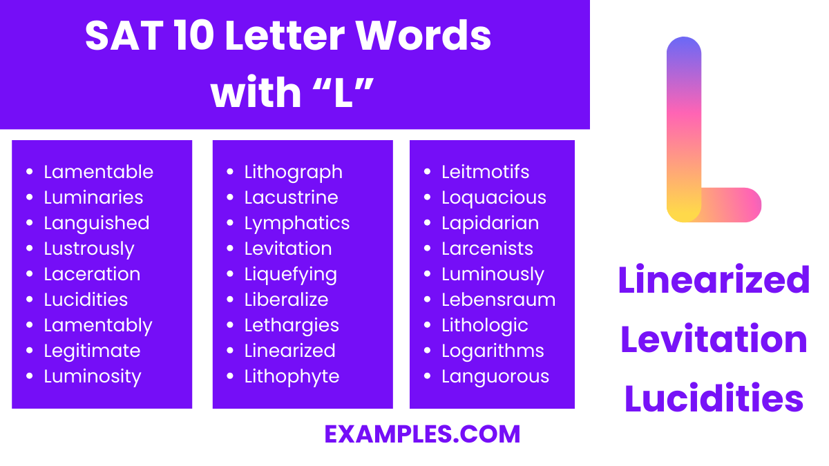 sat 10 letter words with l