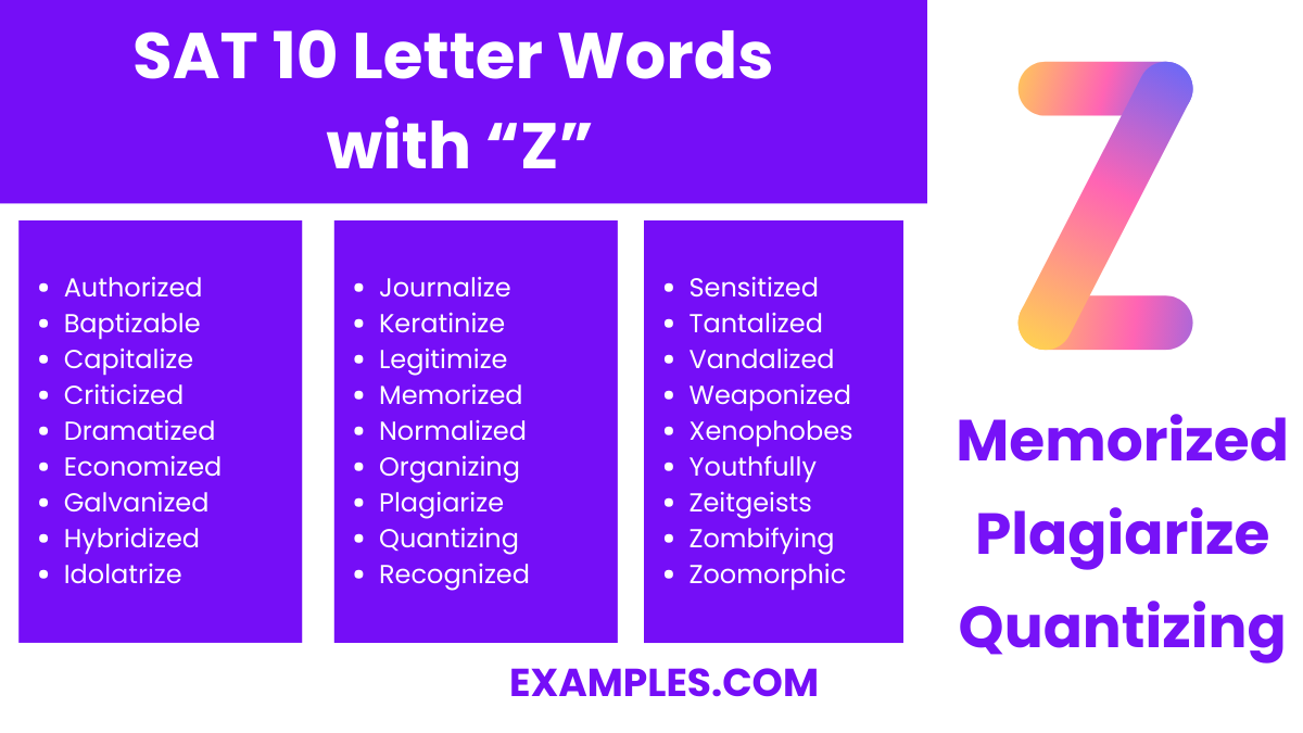 sat 10 letter words with z