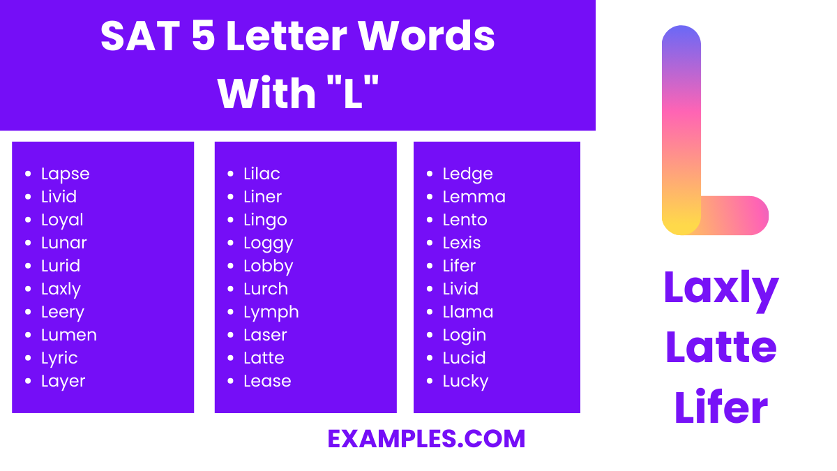 sat 5 letter words with l
