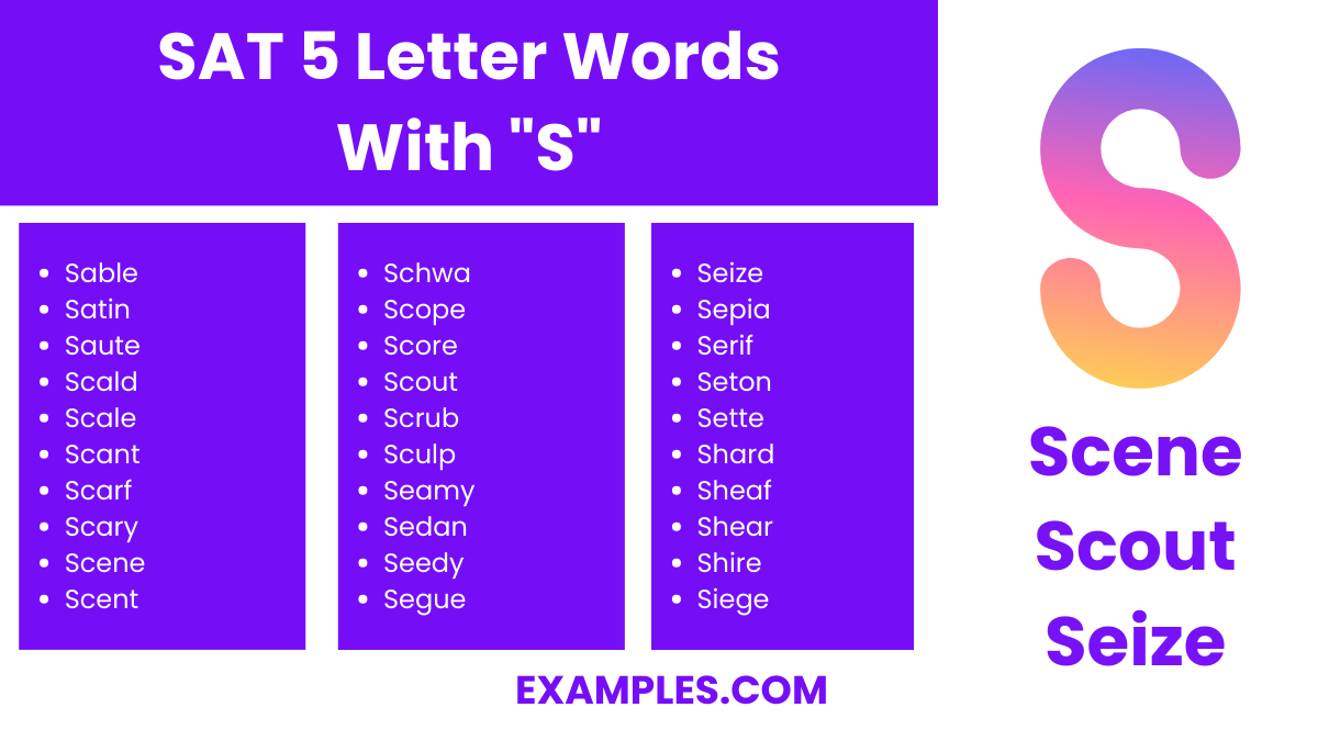 sat 5 letter words with s