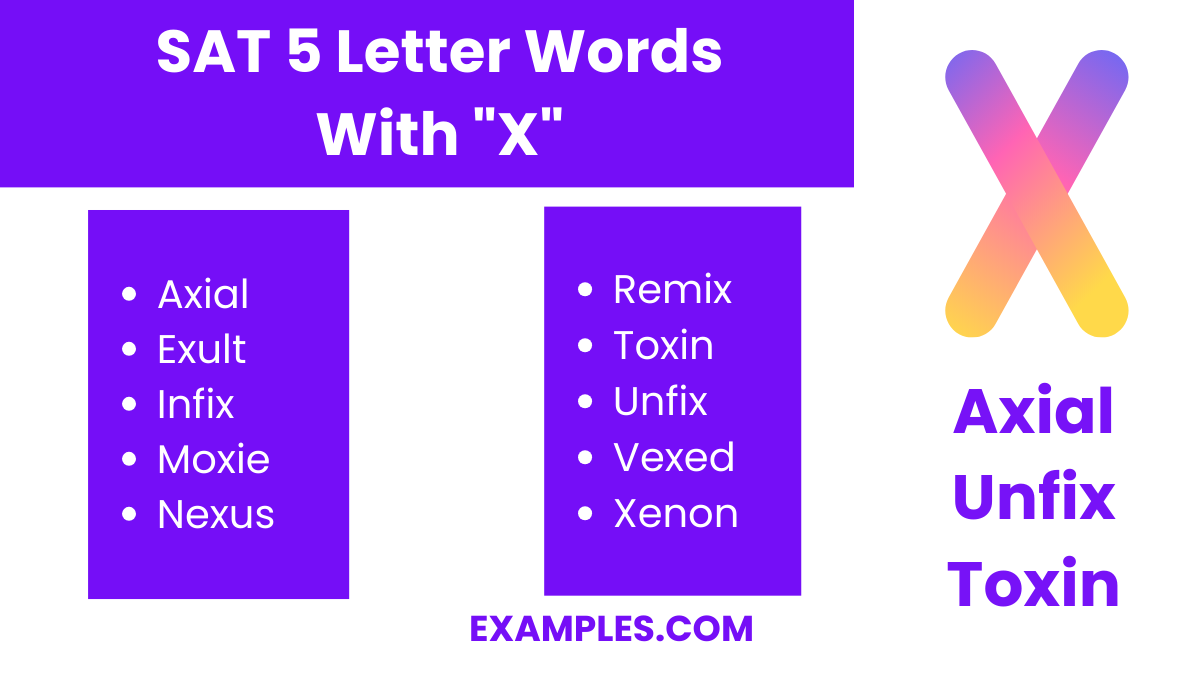 sat 5 letter words with x